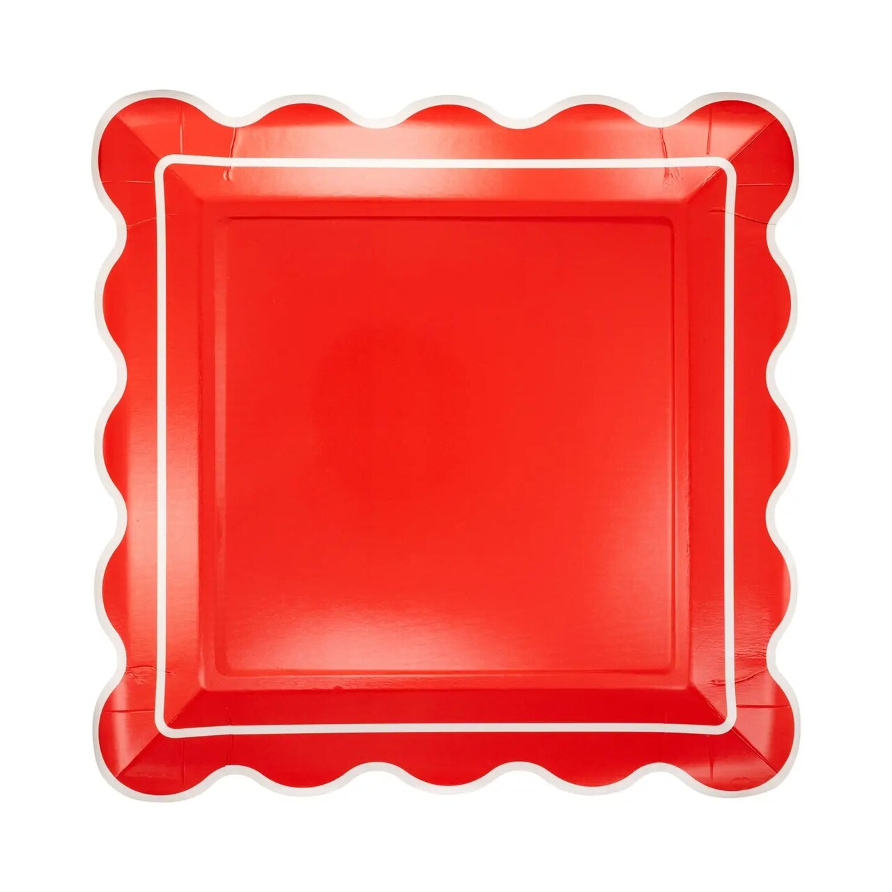Red Scalloped Paper Plates – 10" Square Party Plates (8 Pack)